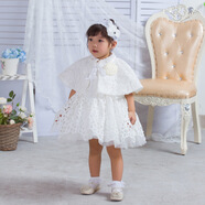 106寶寶鏤空蕾絲禮服嬰兒公主裙滿(mǎn)月裙baby連衣裙歐美洗禮服 106米白+發(fā)帶+308斗篷 均碼 12M適合6-12月寶寶