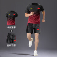 怡安踏雪安踏夏季CHINA休閑運動套裝男夏冰絲速干短袖t恤寬松健身羽毛球服定制 SKU_9_黑紅(+中國) 2XL