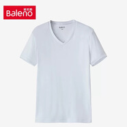 班尼路 BALENO新款打底衫男士純棉彈力修身短袖緊身圓領(lǐng)T恤衫 老款厚 V領(lǐng)白色 單件裝 L
