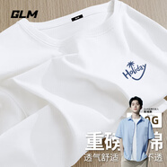 GLM敖瑞鵬代言短袖t恤男休閑日系夏季純棉圓領(lǐng)青少年潮牌落肩袖T恤 【純棉】白#JGL笑臉椰 XL