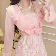 榮西圖（RONGXITU）2025夏季新款法式碎花蕾絲網(wǎng)紗吊帶連衣裙仙女仙絕美長裙兩件套 亮粉色披肩+吊帶(不帶項鏈) 932 XL 116-128斤