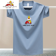 稻草人（MEXICAN）白色短袖男款潮牌2025夏季新款男生休閑百搭純棉半袖寬松大碼體恤 DCR02淺藍色 S 建議80100斤