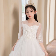 奧蒙威兒童禮服公主裙中大童長款蓬蓬網(wǎng)紗裙女童鋼琴表演晚會連衣裙DY-2 白色 160
