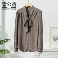雷公館（LEICLANPALACE）真絲襯衫2025春夏新款重磅100%桑蠶絲襯衣長袖時尚飄帶氣質(zhì)百搭 淺咖色 M