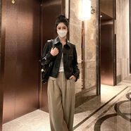 冠貿(mào)裴新款顯瘦機車皮夾克女寬松休閑短款春秋兩季大碼上衣 黑色 (關(guān)注店鋪優(yōu)先發(fā)貨) S 建議【90斤以內(nèi)】
