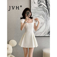 JVH香港潮牌方領(lǐng)百褶連衣裙女 2025夏季新款法式修身收腰甜美公主裙 白色 M 100-108斤