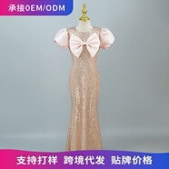 COLORFUL GEMS歐美定制香檳色公主裙大蝴蝶結(jié)女童晚禮服 香檳色 均碼 8Y