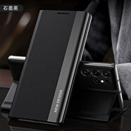 炫浪三星S23ultra手機殼S24軟膠吸附翻蓋支架皮套Galaxy S24Ultra保護套全包防摔s24fe/s23+簡(jiǎn)約素皮商 【石墨黑】四代支架皮套軟膠魔力吸附 三星Galaxy S24 Ult