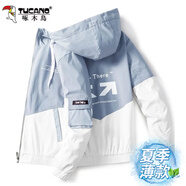 啄木鳥(niǎo)連帽外套男士夏季薄款潮流工裝夾克寬松休閑上衣服男裝 1xm21/601上藍下白 M