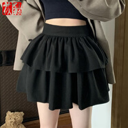 莜仙格白色初戀短裙女夏季半身裙顯瘦a字裙蛋糕裙蓬蓬裙小個(gè)子高腰裙子 黑色 L 建議 105斤以下