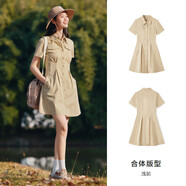 森馬（Semir）復(fù)古收腰襯衫裙夏新款美拉德短裙 淺駝50006 S 155/80A