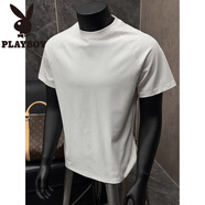 花花公子（PLAYBOY）港風酷帥重磅純棉短袖t恤男士2025新款夏季青少年高街感上衣 純白色 L 96-115斤