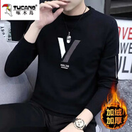 啄木鳥(niǎo)毛衣男秋冬季加絨加厚潮流男士圓領(lǐng)打底針織衫秋冬裝毛衫線衣男 822黑色加絨 L