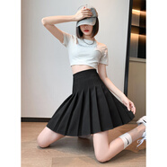 黛芮婷夏季黑色半身裙女2025新款高腰顯瘦a字短裙高個子百搭蓬蓬百褶裙 黑色-款 常規(guī) S 80-95斤