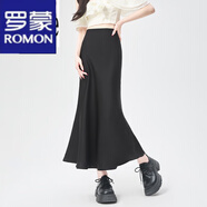 羅蒙（ROMON）半身裙女2024春季法式復(fù)古醋酸緞面高腰包臀魚尾長裙顯瘦大擺裙子 黑色 L