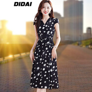 帝黛品牌連衣裙女2025新款夏季女裝短袖t恤新中式長(cháng)裙子半身裙 黑色 XL