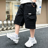 BABYBODY新款男童工裝短褲夏季休閑帥氣童裝韓版五分褲子中大童韓版寬松 黑色 170