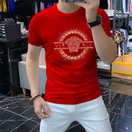 法登爵瓦薩琪歐洲站夏季圓領(lǐng)燙鉆短袖潮流時尚修身體恤彈力上衣 s07款 紅色燙鉆短袖 S07 M 碼建議95-120斤