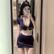 YOSETOC日本代購情趣內(nèi)衣性感空姐制服免脫誘惑大碼新款睡衣小胸 空姐制服套裝 160(M) 【適合80-100斤】