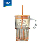 樂(lè )唯詩(shī)（LOVWISH）玻璃杯熊貓浮雕帶把玻璃水杯果汁杯咖啡杯啤酒杯 浮雕熊貓吸管杯【琥珀】 420ml 1只