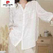 皮爾卡丹（pierre cardin）夏季新款大碼上衣極簡(jiǎn)風(fēng)純色V領(lǐng)斜紋苧麻襯衫女五分中袖洋氣小衫 白色 XL 建議105-120斤