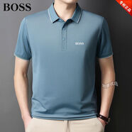 BOSS歐洲站精品優(yōu)選輕奢絲短袖polo衫男夏季薄款冰絲純色翻領(lǐng)半袖體恤 秋波藍(lán) 3XL  建議175-190斤