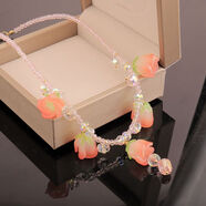 堅銀日本項鏈女鈴蘭花水晶鎖骨鏈新短款日韓時(shí)尚百搭網(wǎng)紅奧地利素頸 粉色鈴蘭花項鏈