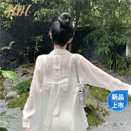 JZDZ設(shè)計(jì)感蝴蝶結(jié)露背防曬襯衫外套女夏薄紗雪紡冰絲開(kāi)衫襯衣上衣外套 白色 S