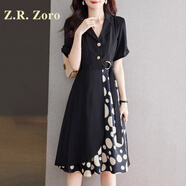 Z.R.Zoro奢侈品連衣裙女2025夏季新款時(shí)尚洋氣假兩件垂墜感黑色顯瘦裙子女 黑色 XL
