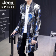 JEEP SPIRIT夏季薄款外套男士中長款防曬衣網(wǎng)眼鏤空透氣風衣寬松大碼印花披風 藍色606款【防曬風衣】 M