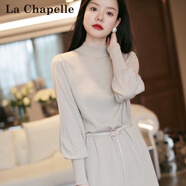 拉夏貝爾（La Chapelle）長(zhǎng)袖針織連衣裙女裝新款2025秋冬小個(gè)子氣質(zhì)中長(zhǎng)款打底裙子秋冬 卡其米 L