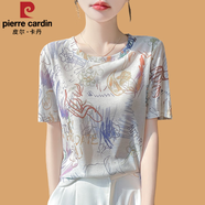 皮爾卡丹（pierre cardin）夏季桑蠶絲短袖t恤女裝大碼顯瘦2025款圓領(lǐng)印花洋氣寬松上衣小衫 涂鴉覺(jué)醒 XL 建議120-130斤
