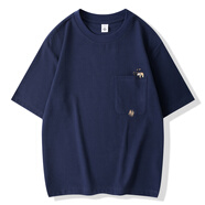 尊首M-8XL大碼男士有口袋短袖T恤夏季230斤胖子刺繡百搭t恤寬松休閑 藍色 L