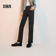 森馬（Semir）森柔牛仔|牛仔褲女毛邊小直筒褲2024冬季抓毛九分褲109724124004