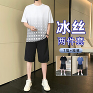 頂峰保羅短袖休閑套裝男夏季百搭時(shí)尚寬松透氣冰感上衣短褲GD03白色XL