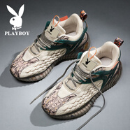 花花公子男鞋冬季保暖2025新款男士休閑運動(dòng)鞋子男飛織增高跑步椰子鞋男 米綠 CPL1251105 20 42