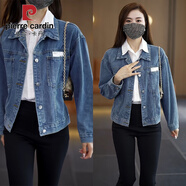 皮爾卡丹復(fù)古百搭牛仔外套女短款春秋韓版寬松小個(gè)子貼布口袋長(zhǎng)袖夾克上衣 藍(lán)色 好質(zhì)量軟牛仔 XL 125-135斤