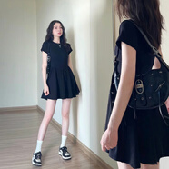 法舒琳收腰小黑裙黑色連衣裙女魚骨裙子套裝2025新款夏季小個子辣妹短裙 黑色 M 建議105-120斤