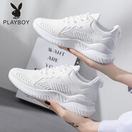 花花公子（PLAYBOY PHYSICAL）春夏網(wǎng)紅新款女鞋2025年阿爾法透氣款運動(dòng)跑步鞋女百搭休閑網(wǎng)面鞋 雙網(wǎng)全白 網(wǎng)面透氣 38