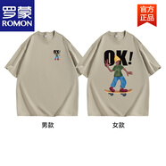 羅蒙（ROMON）滑板OK特別不一樣的情侶裝t恤2025新款夏裝短袖小眾半袖衣服 【滑板ok】灰綠色男款+灰綠色女 S S =男S+女S