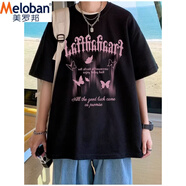 美羅邦（Meloban）新款韓版潮流男T恤寬松港風休閑潮牌體恤衫 黑色 XL