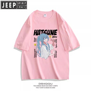 JEEP SPIRIT吉普初音未來動漫聯(lián)名短袖T恤夏季純棉青少年二次元寬松學(xué)生上衣 粉紅色 XS 約60-85斤穿