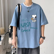 南極人2025夏季短袖T恤男ins潮流寬松圓領(lǐng)重磅半袖港風(fēng)卡通動(dòng)漫打底體恤 牛仔藍 M