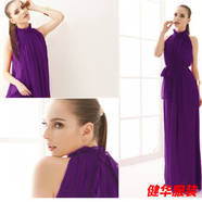 美安嘉超長(cháng)及踝長(cháng)裙新款波西米亞純色雪紡大碼連衣裙度假沙灘裙超仙 深紫色 XL