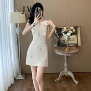 JVH香港潮牌無袖修身連衣裙女 2025夏季新款娃娃領收腰禮服背心短裙 乳白色 L
