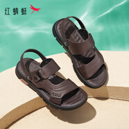 紅蜻蜓涼鞋男鞋輕便拖鞋夏季牛皮沙灘鞋露趾透氣兩穿WTT22118J棕色41