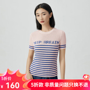 哥弟真的好（GIRDEAR）女裝撞色條紋字母短袖醋纖針織衫女A301203 粉底-藍條紋 L (4)