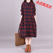 【特價(jià)】意大利品牌尾貨出口格紋中長(zhǎng)款襯衫裙棉麻亞麻 綠色格( 紅色格(少量現(xiàn)貨) XL 建議125-145斤