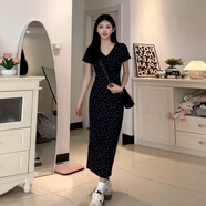 法舒琳2025新款性感法式v領(lǐng)碎花連衣裙子女夏季女裝小個(gè)子收腰包臀長(zhǎng)裙 長(zhǎng)裙 M 建議45/55kg