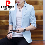 皮爾卡丹（pierre cardin）輕奢高端男裝夏季小西裝男七分袖韓版修身外套夏裝薄款短袖西服休 藍(lán)色 M